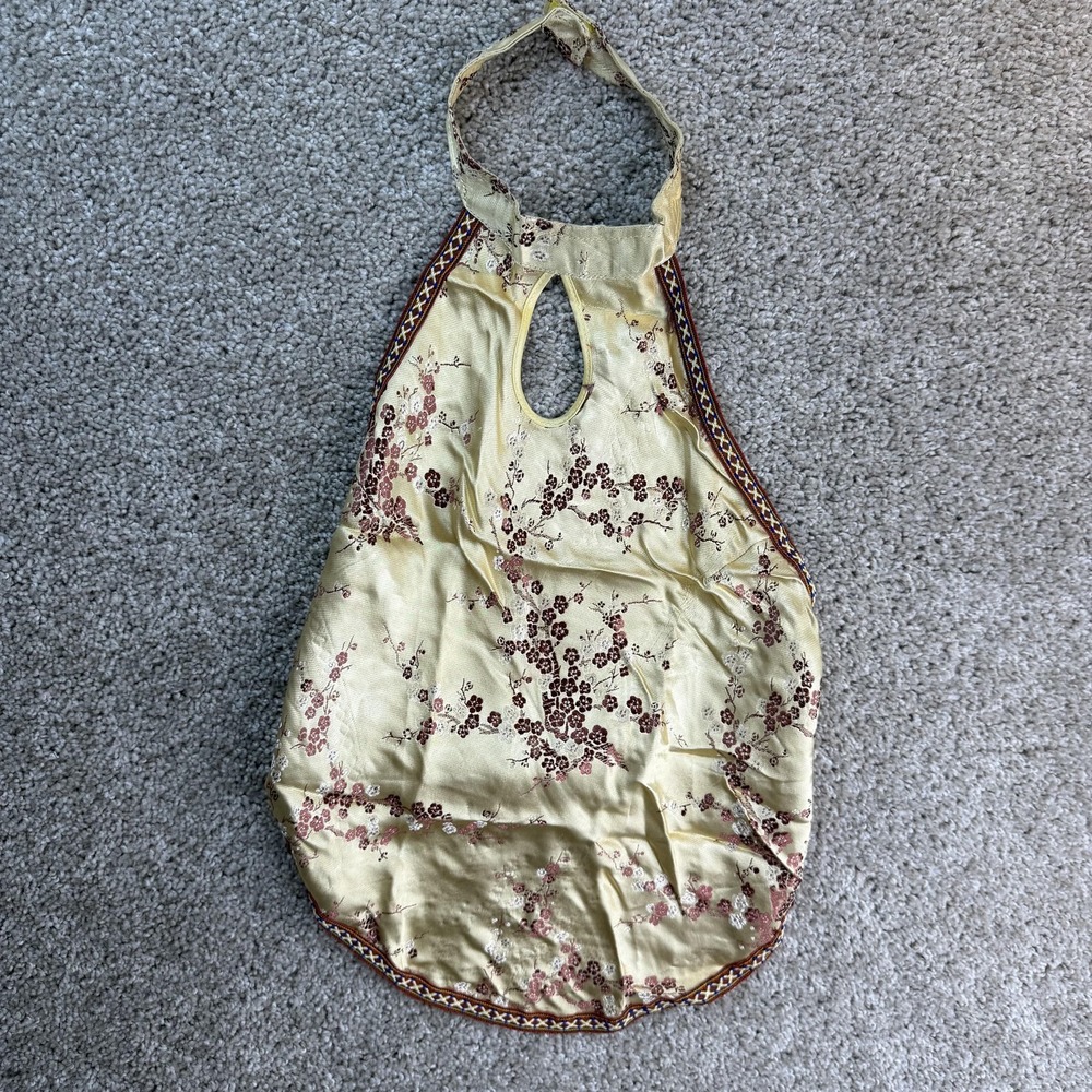 Reversible Halter Tank Top Womens One Size Yellow Brown Floral Satin Cami